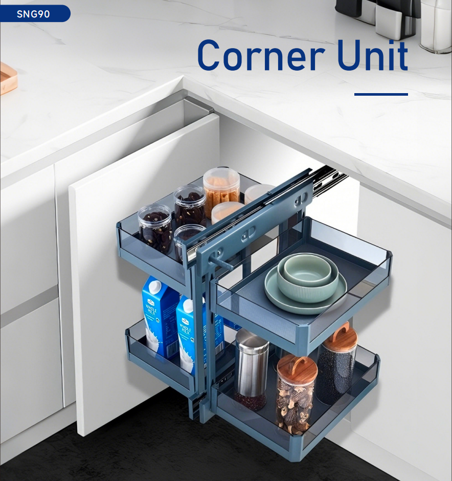 Sinoart Space-Saving Full-Extention Glass Corner Kitchen Storage Unit SNG90